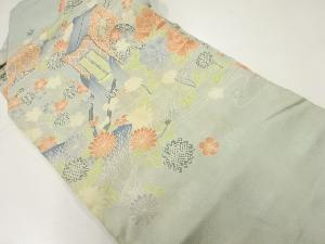 アンティーク　紋錦紗御所車に草花模様名古屋帯